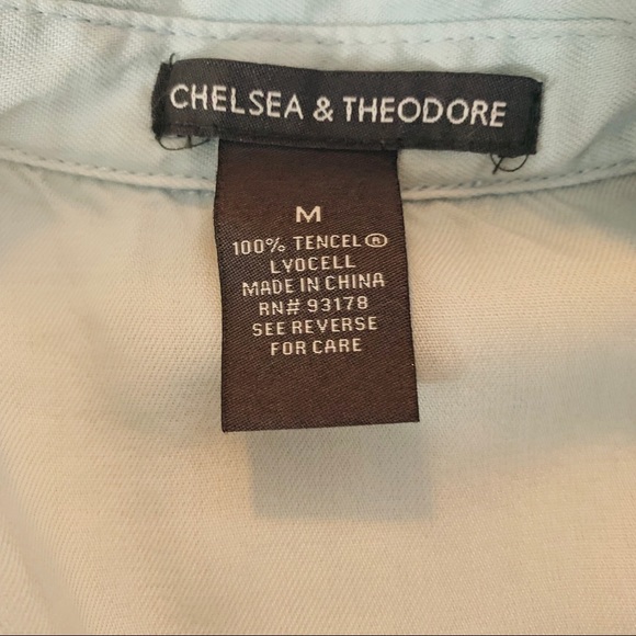 🔥CHELSEA & THEODORE🔥ANTHRO CHAMBRAY BLOUSE PEARL EMBELLISHMENTS MEDIUM NWT - Picture 5 of 6